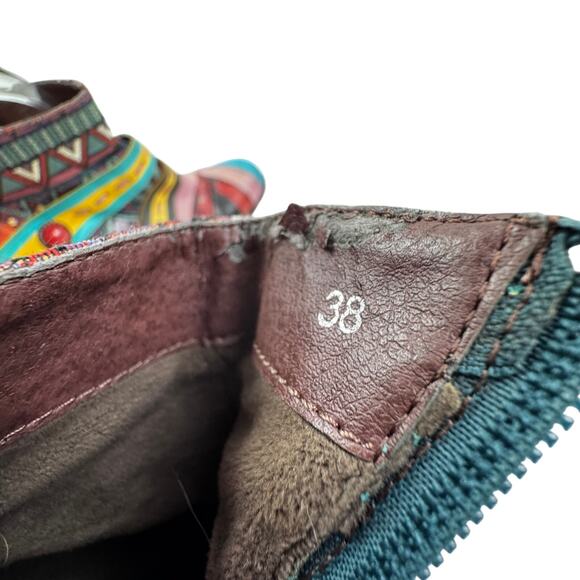 Socofy Retro Boho Multicolor Leather Stretch Fabric Booties Women's 38/7-7.5 - Picture 10 of 11